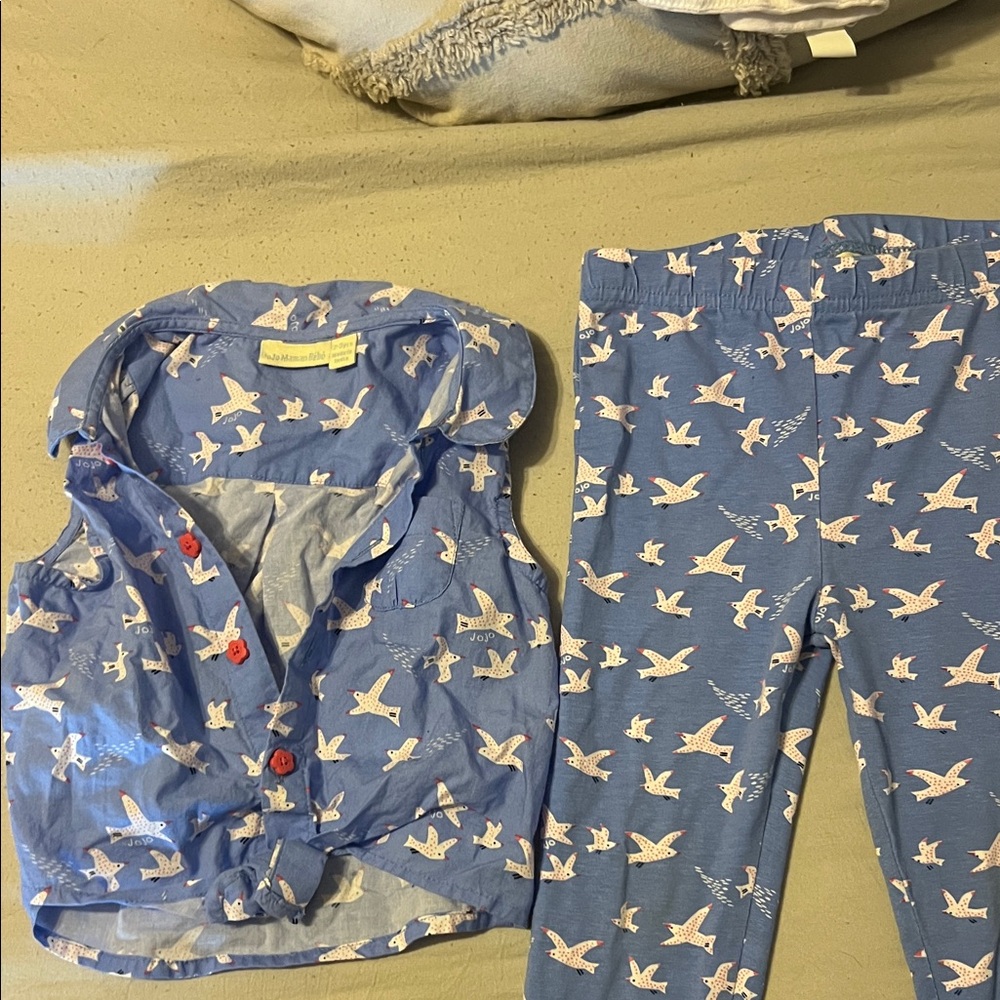 JoJo Maman Bebe Blue Bird Print Kids Matching Set